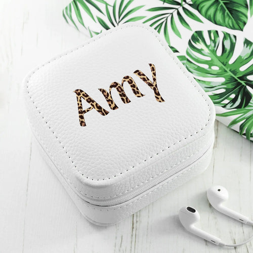 Personalised Animal Print White Travel Jewellery Case Spesh Gifts