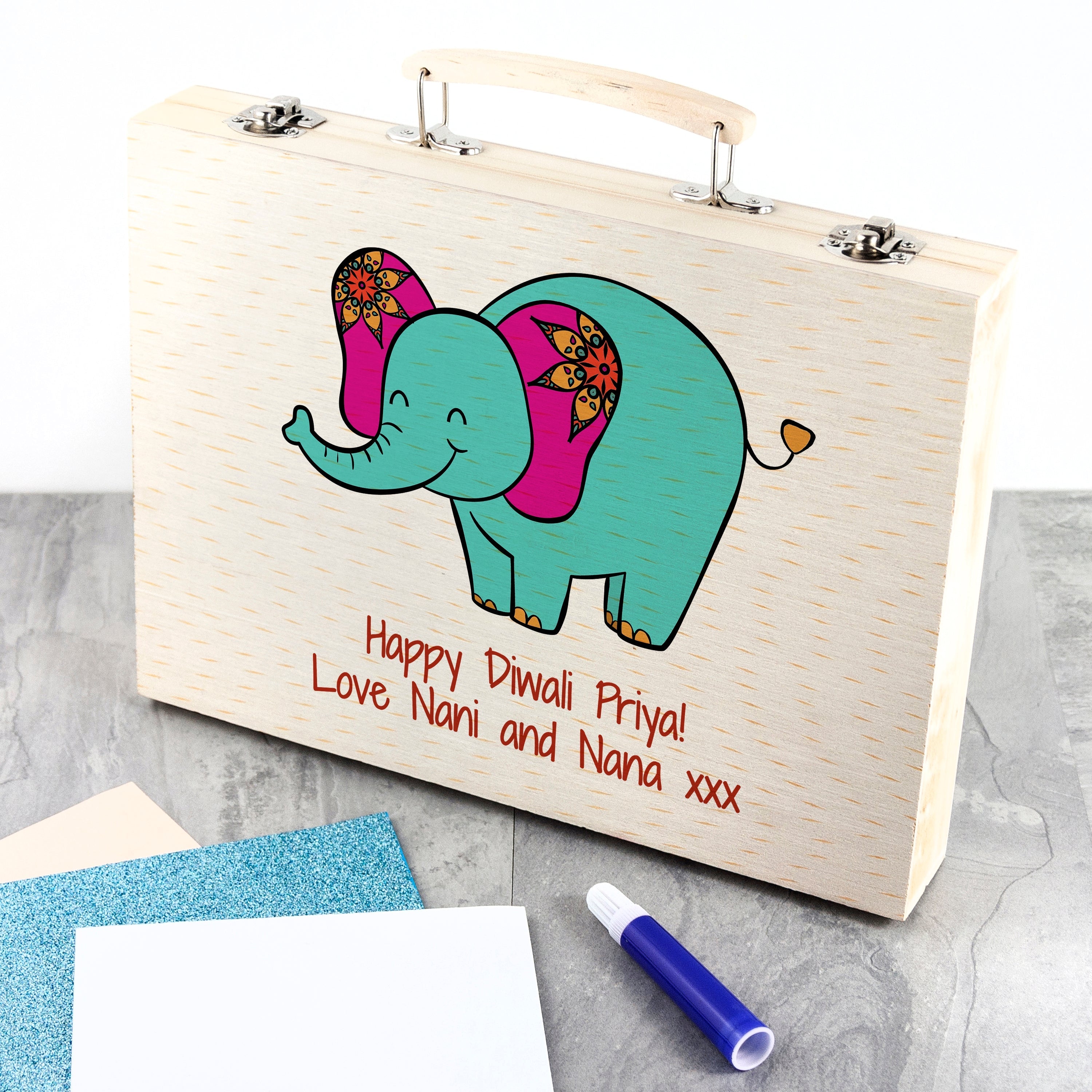 Personalised Diwali Elephant Kid's Colouring In Set