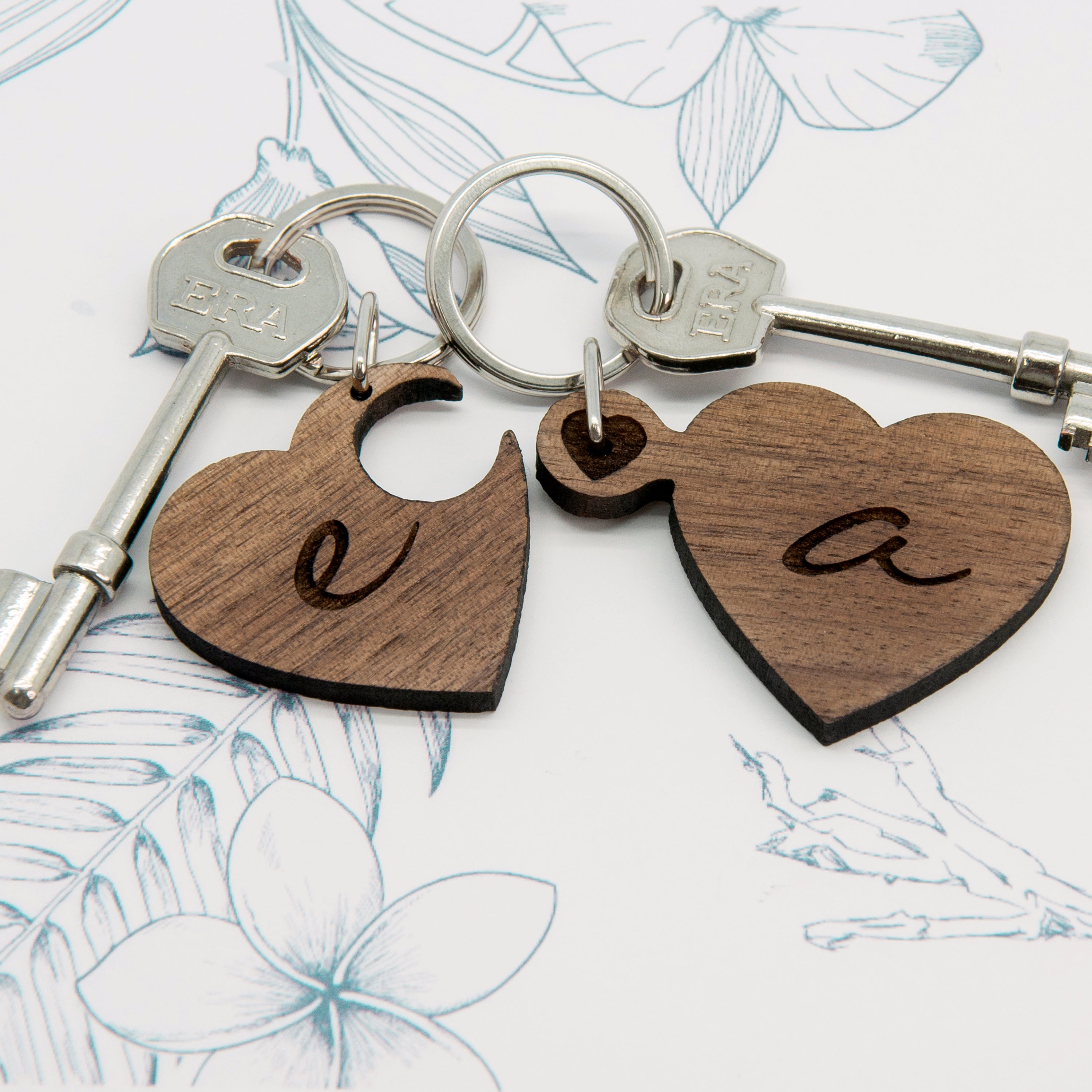 Monogrammed Couple's Wooden Jigsaw Keyring