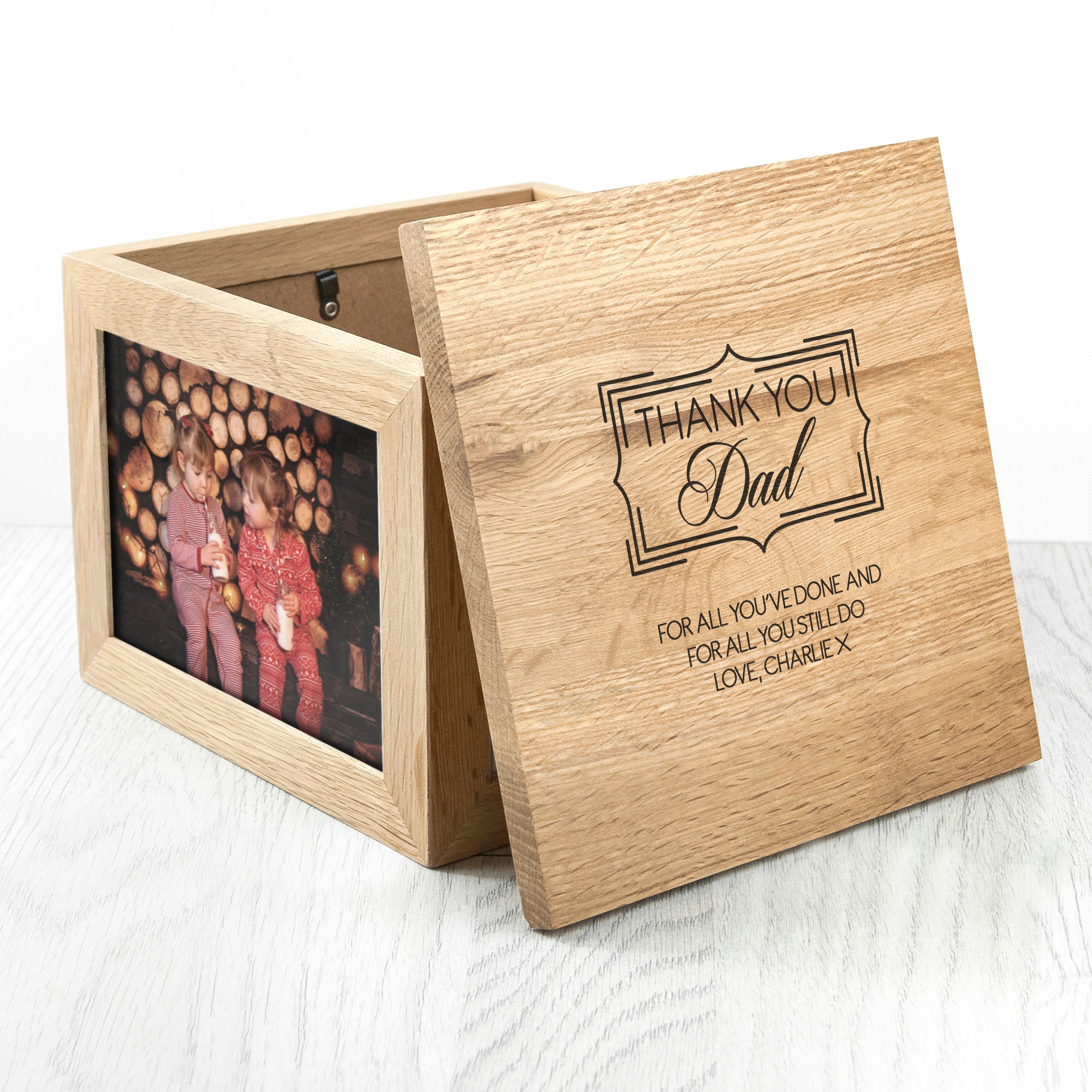 Personalised Thank You Large Oak Photo Keepsake Box