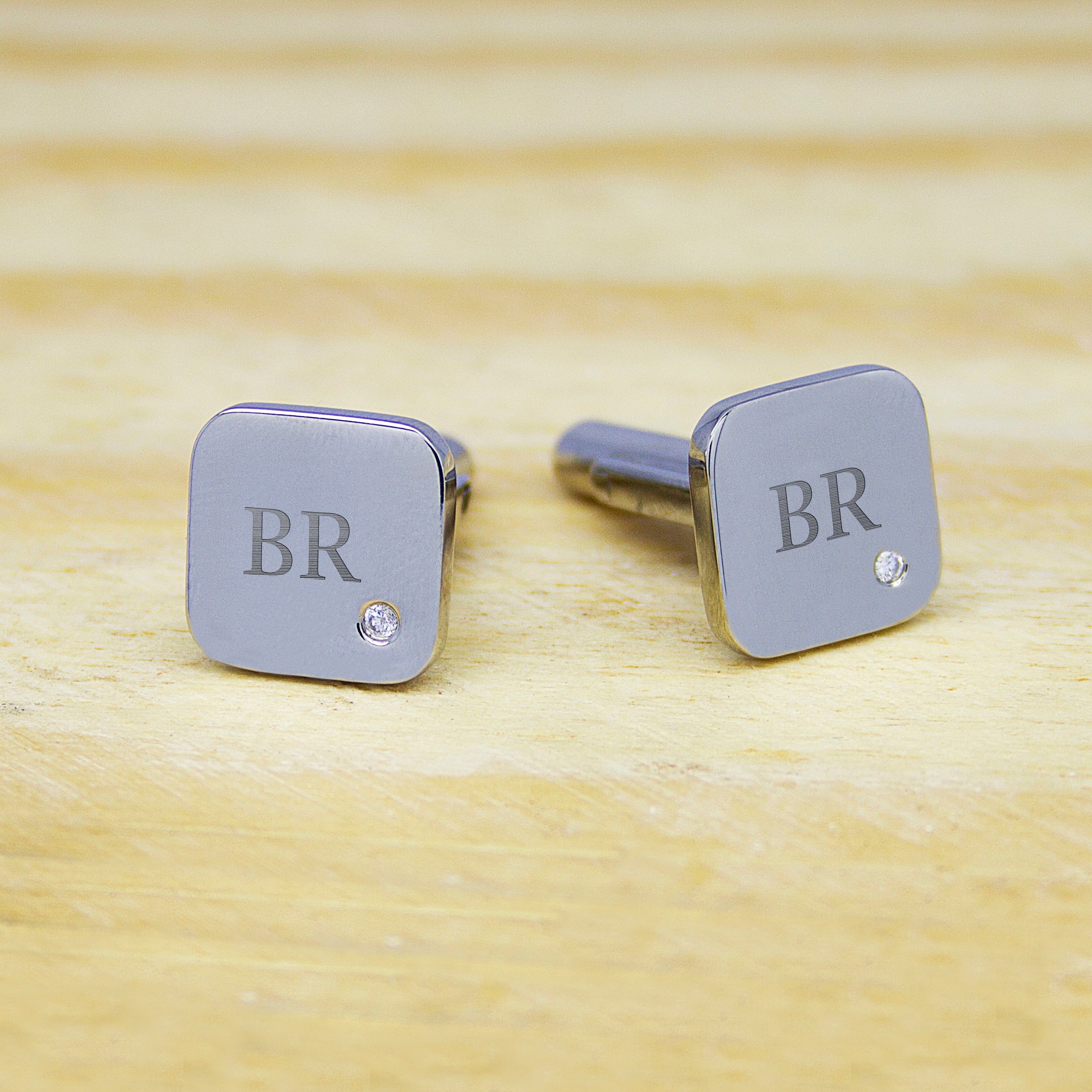 Personalised Men's Square Cufflink with Crystal