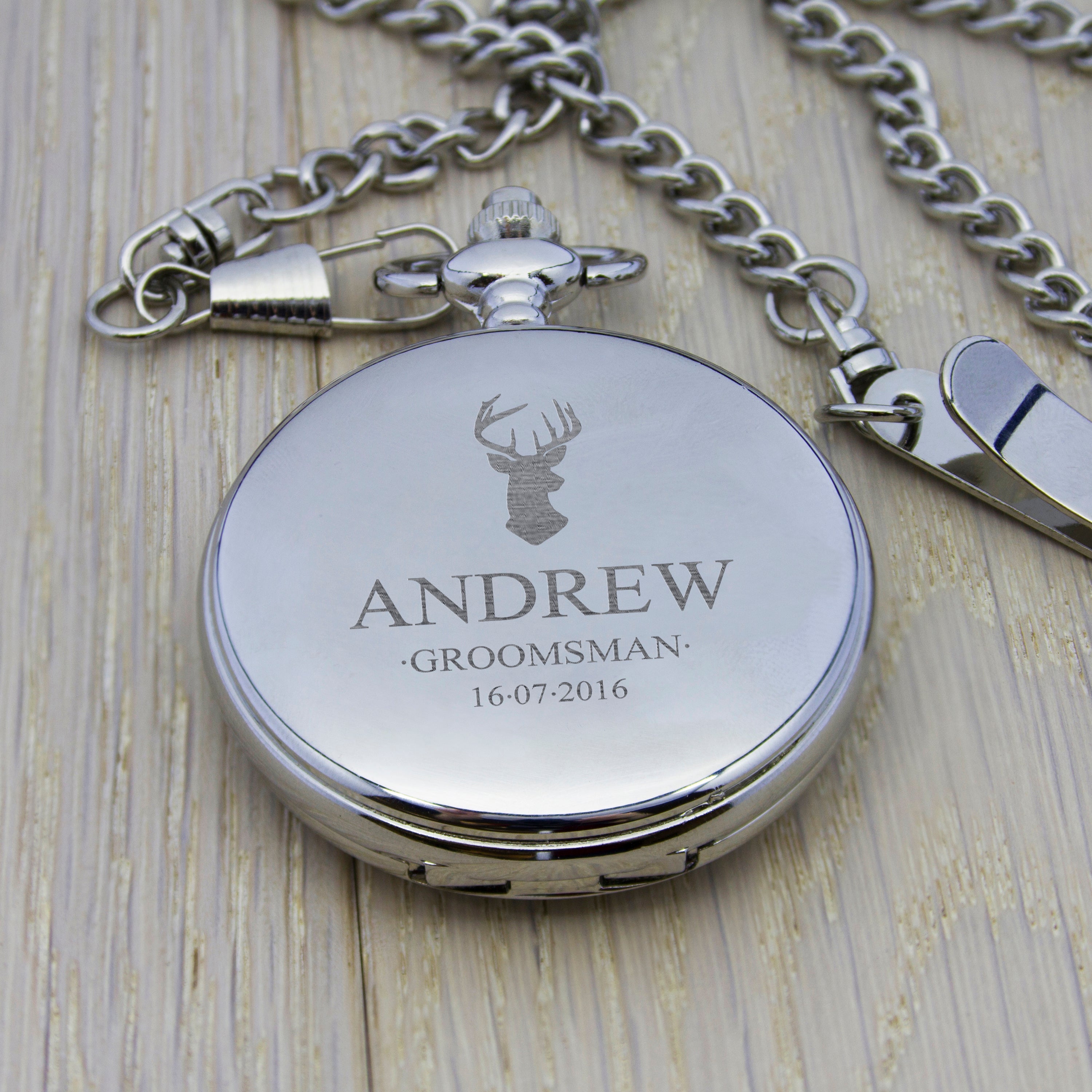 Personalised Silver Plated Stag Pocket Watch