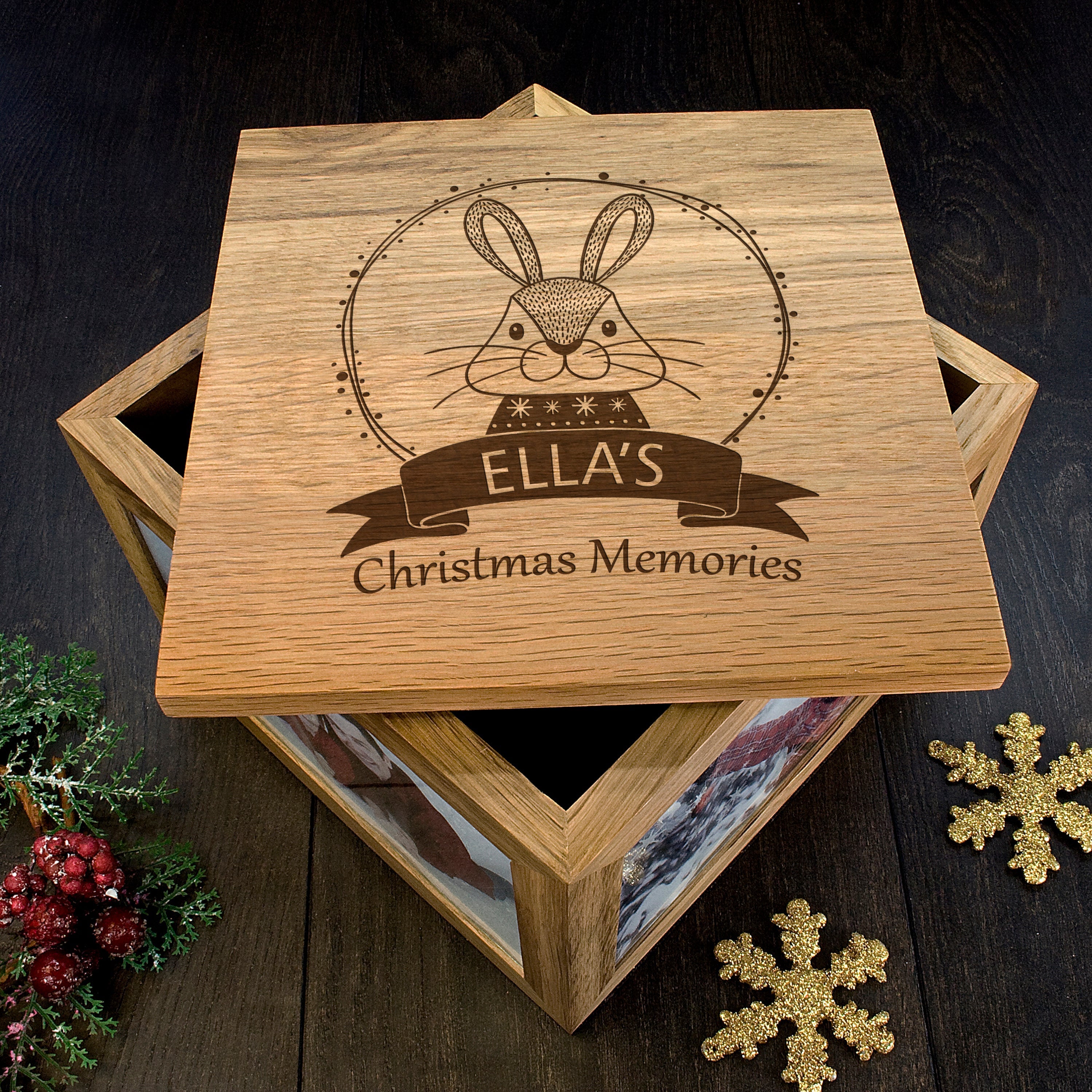 Personalised Woodland Rabbit Christmas Memory Photo Cube