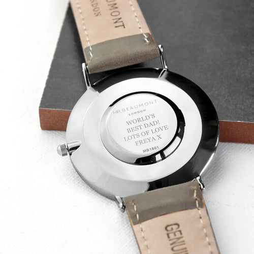 Mr Beaumont Personalised Men's Leather Watch In Ash Spesh Gifts