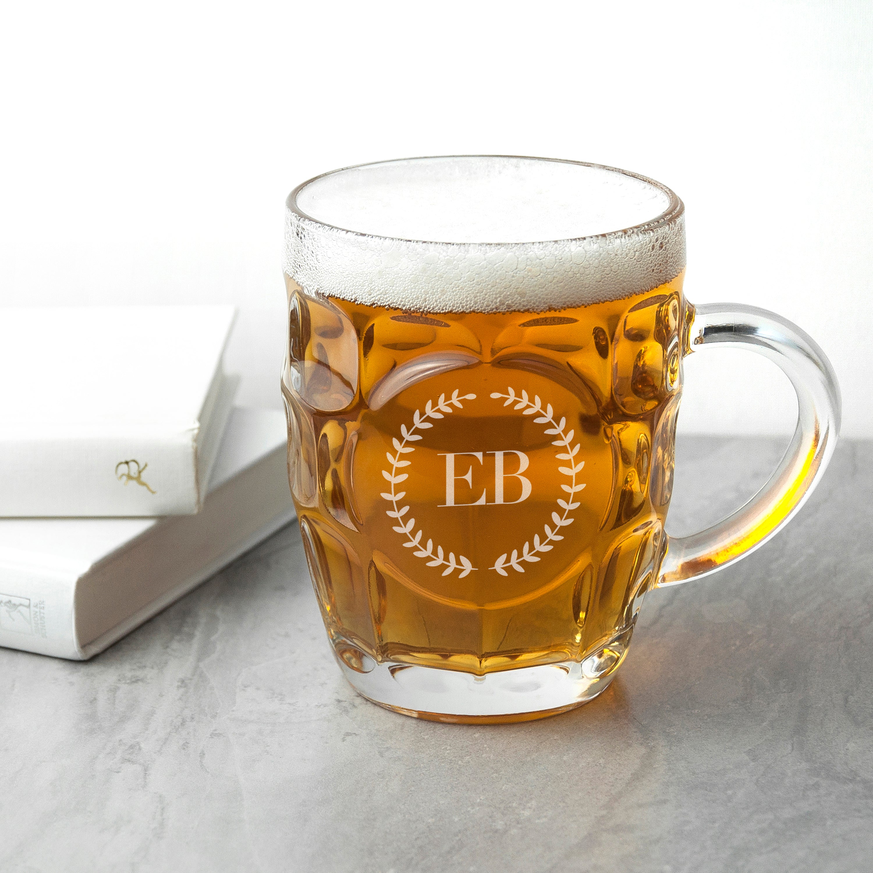 Monogrammed Wreath Dimpled Beer Glass