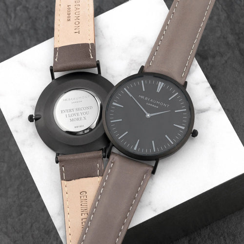 Mr Beaumont Personalised Men's Watch With Black Face in Ash Spesh Gifts