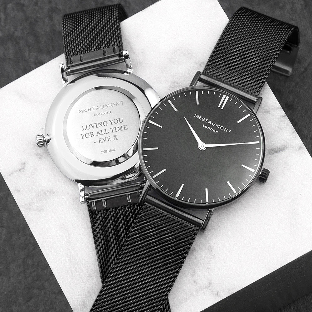 Mr Beaumont Personalised Men's Metallic Charcoal Grey Watch With Black Face