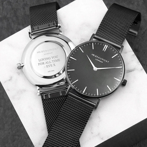 Mr Beaumont Personalised Men's Metallic Charcoal Grey Watch With Black Face Spesh Gifts