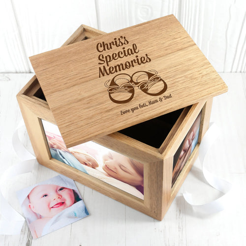 Personalised Baby Shoes Oak Memory Box Spesh Gifts