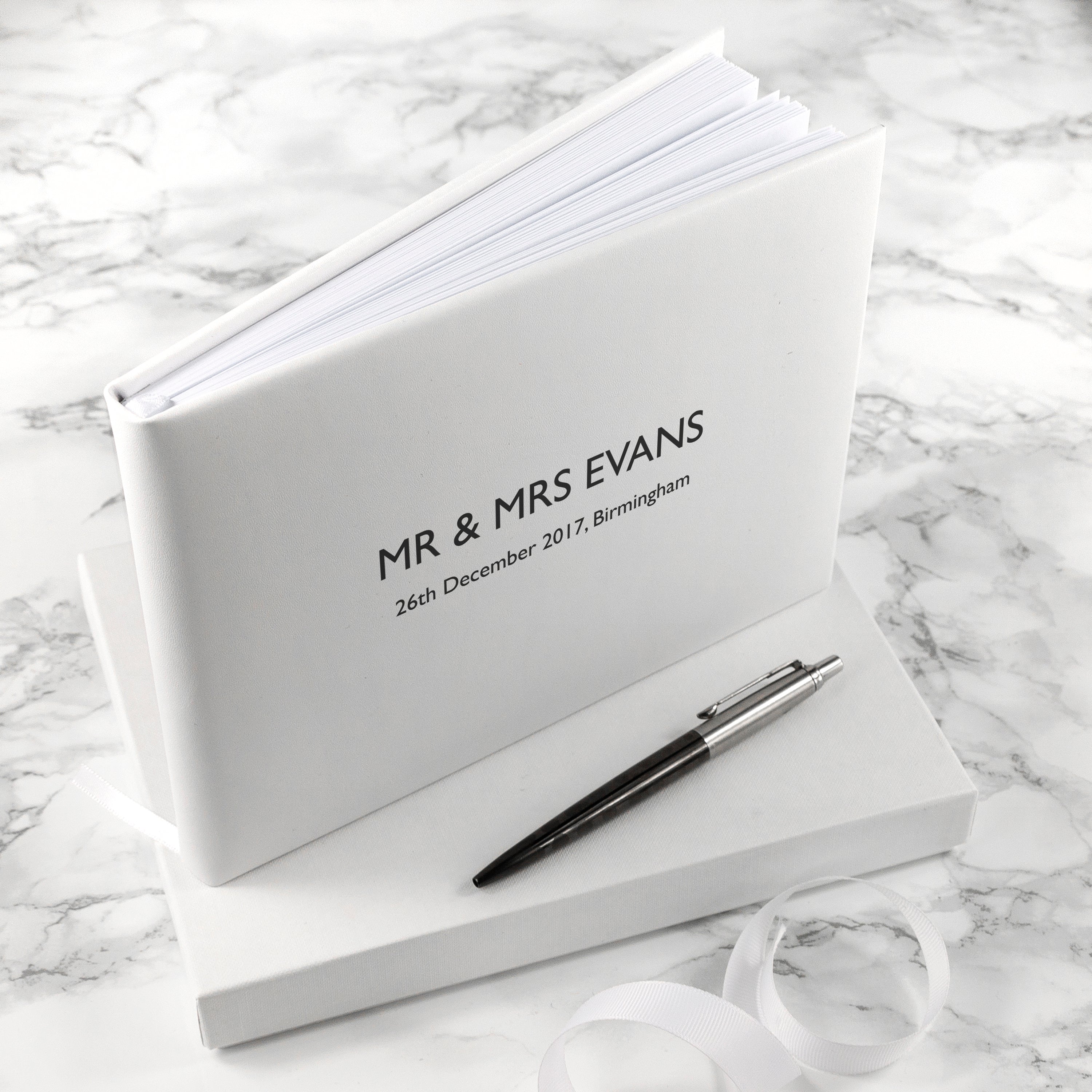 Personalised Luxury White Italian Leather Wedding Guest Book