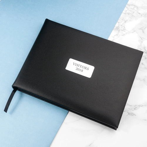 Personalised Black Leather Visitors Book Spesh Gifts