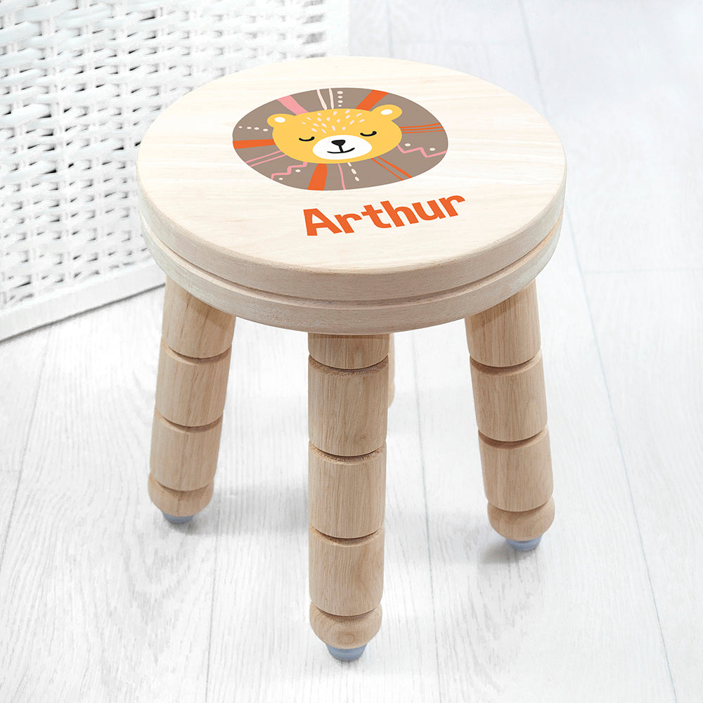 Personalised Cute Lion Kids Wooden Stool