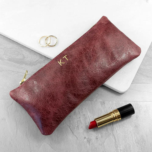 Monogrammed Burgundy Leather Slimline Clutch Spesh Gifts