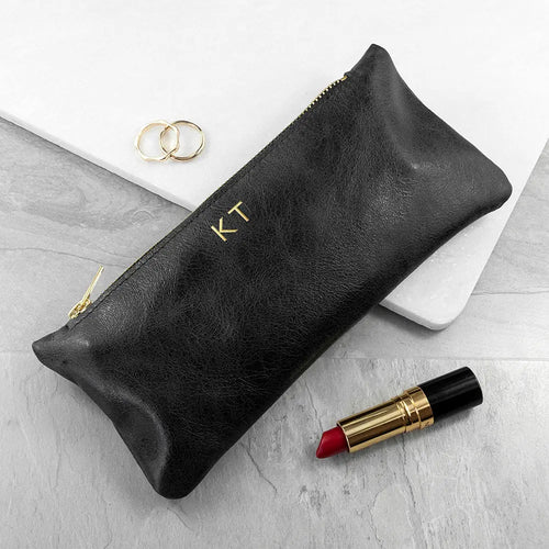 Monogrammed Black Leather Slimline Clutch Spesh Gifts