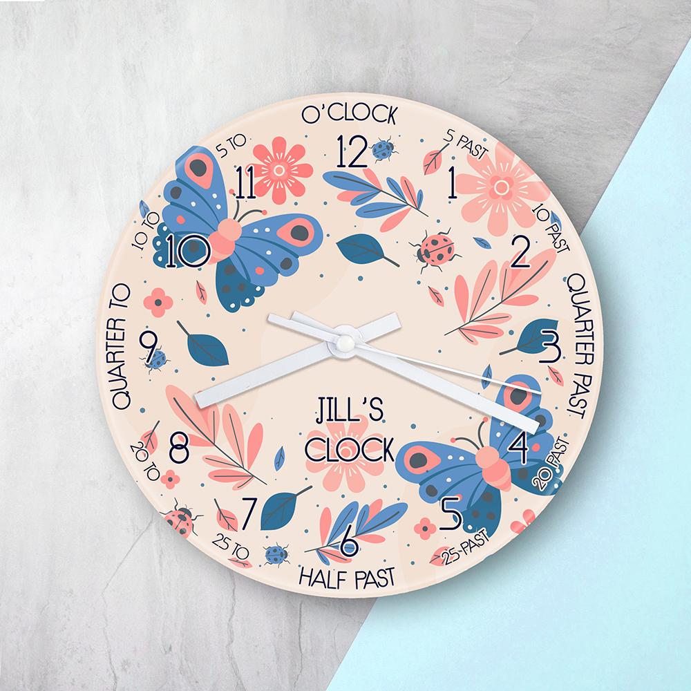 Personalised Kids Woodland Glass Clock