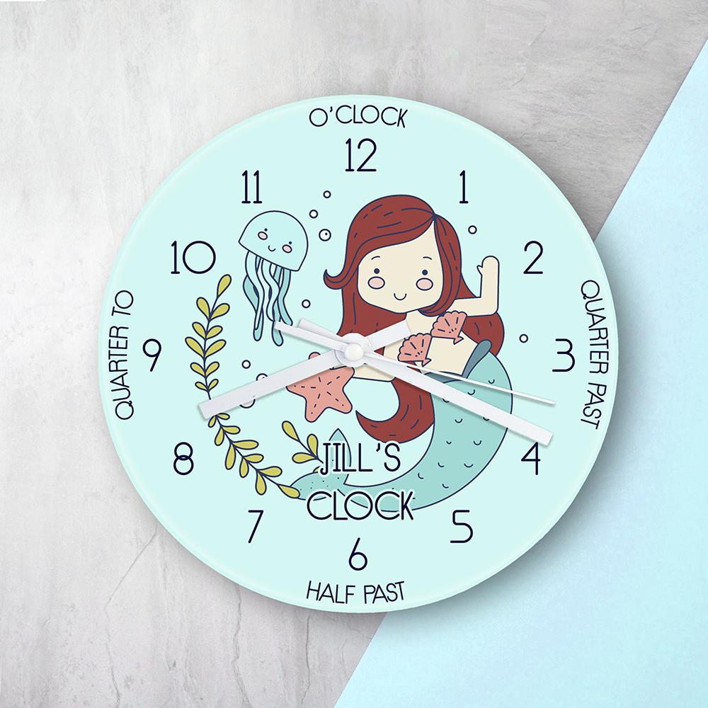 Personalised Kids Mermaid Glass Clock
