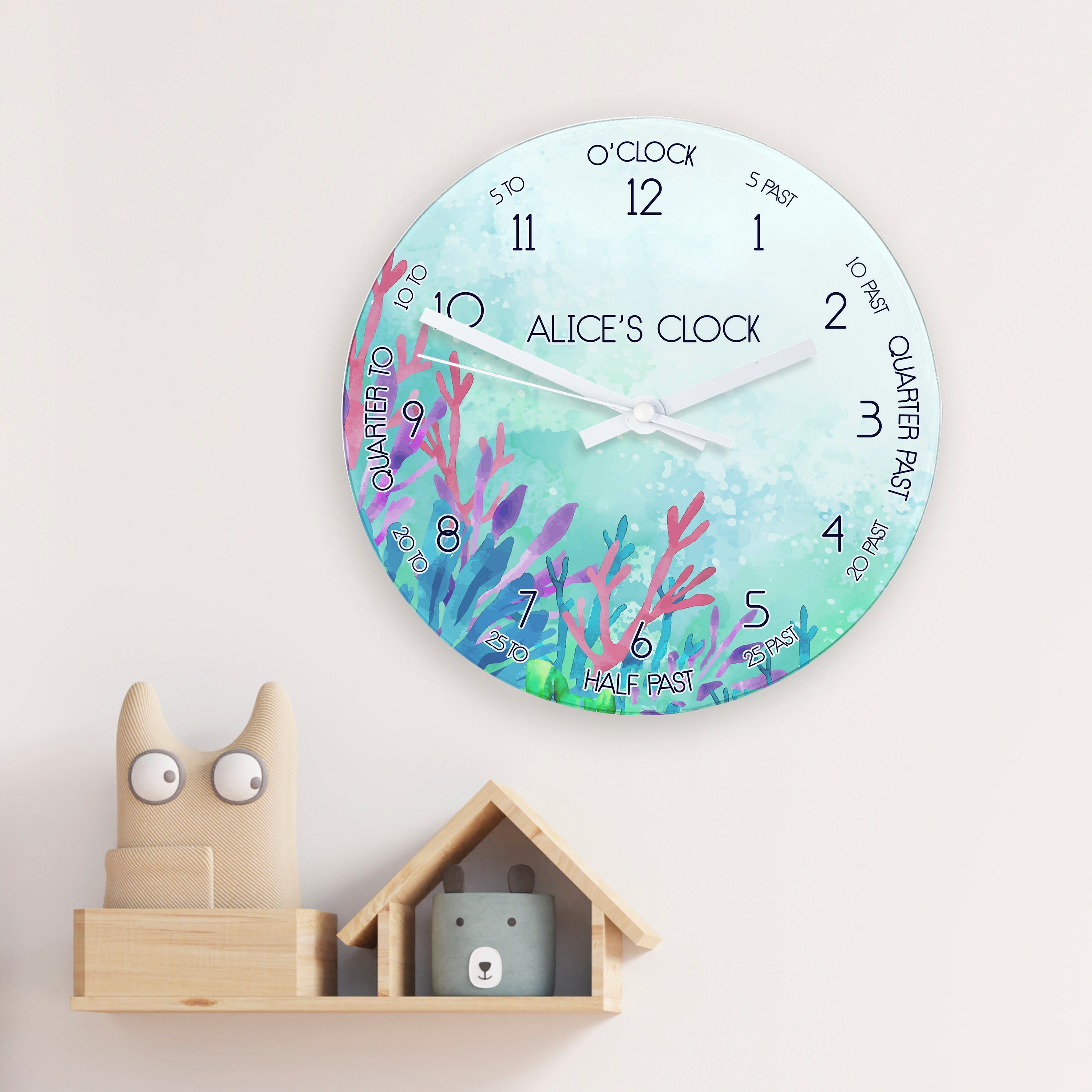 Personalised Kids Under The Sea Glass Wall Clock