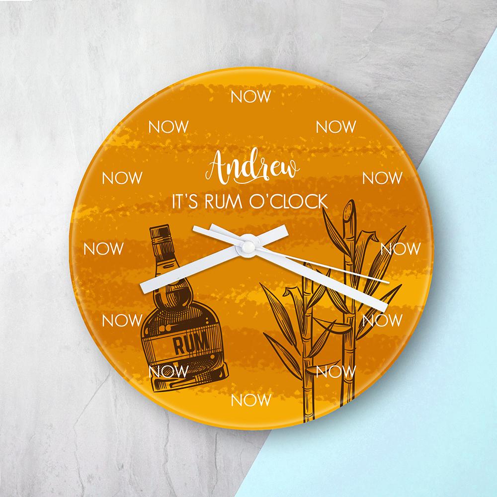 Personalised Rum O'Clock Glass Wall Clock