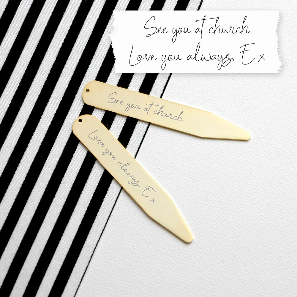 Personalised Gold Handwriting Collar Stiffeners