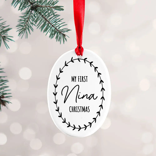 Personalised Baby's First Christmas Wreath Ceramic Tree Decoration Spesh Gifts