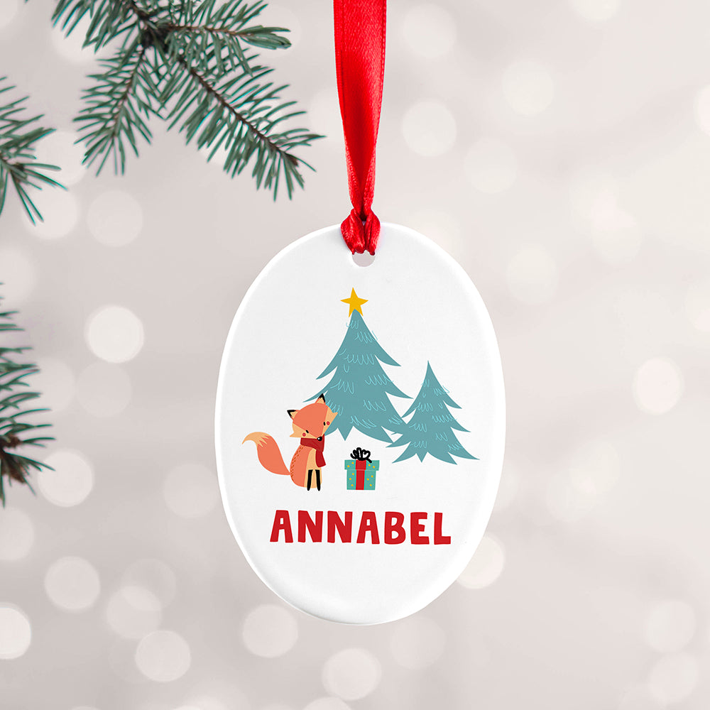 Personalised Christmas Fox Ceramic Tree Decoration