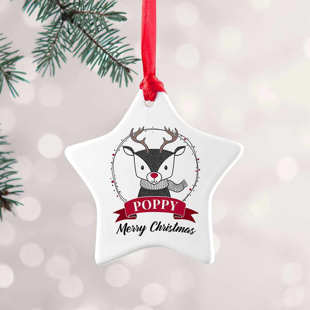 Personalised Reindeer Star Christmas Decoration