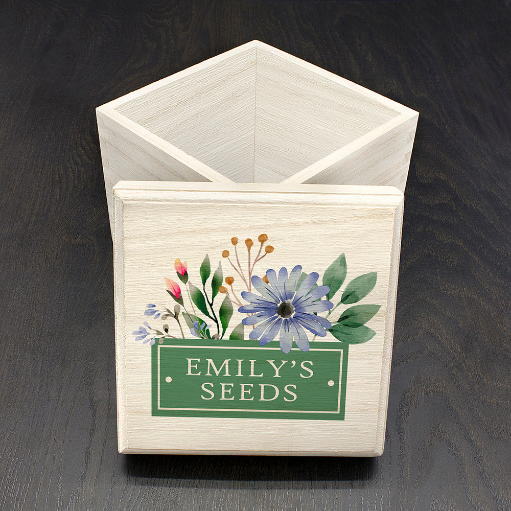 Personalised Gardener's Bright Florals Wooden Seeds Box