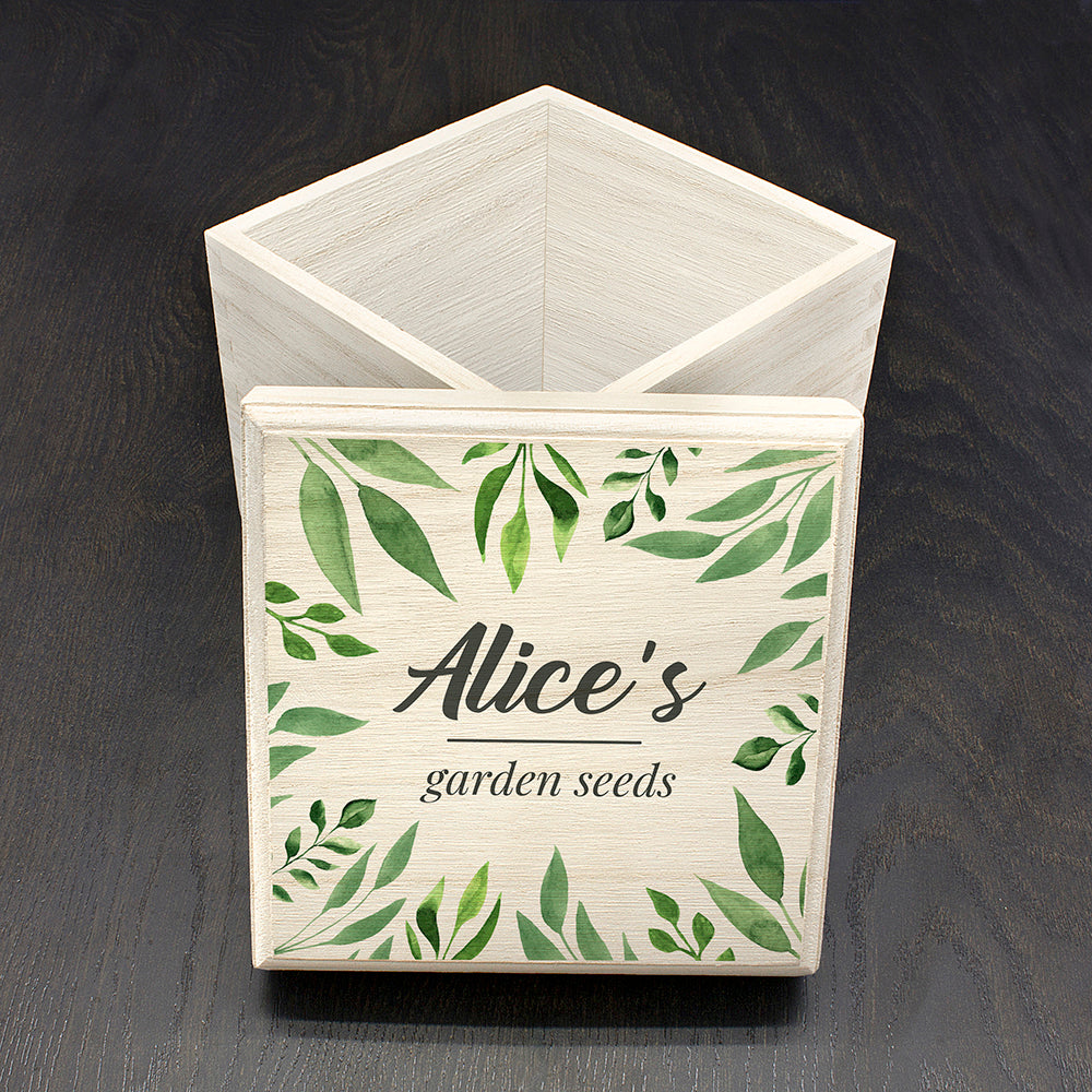 Personalised Gardener's Wooden Seed Box - Botanicals