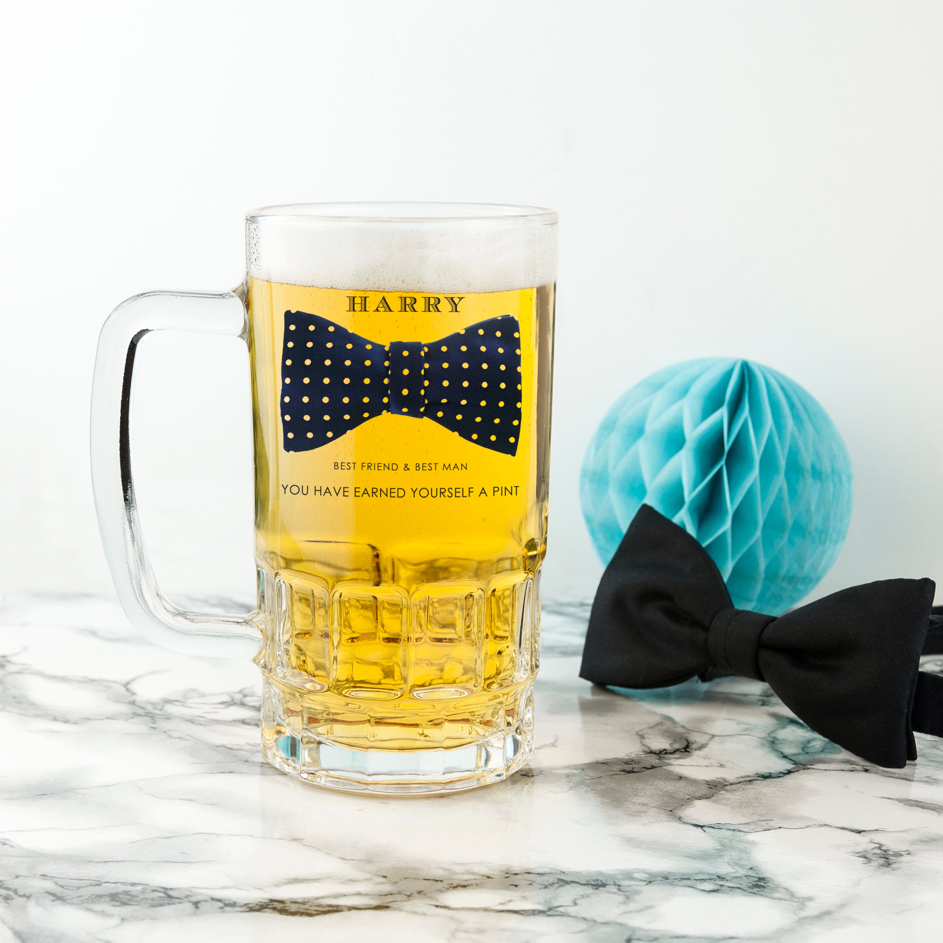 Personalised Bow Tie Glass Tankard