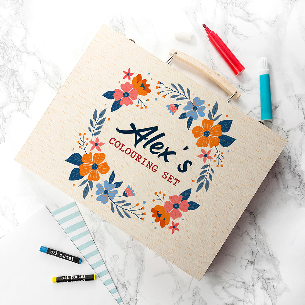 Personalised Springtime Flower Garland Children's Colouring Set