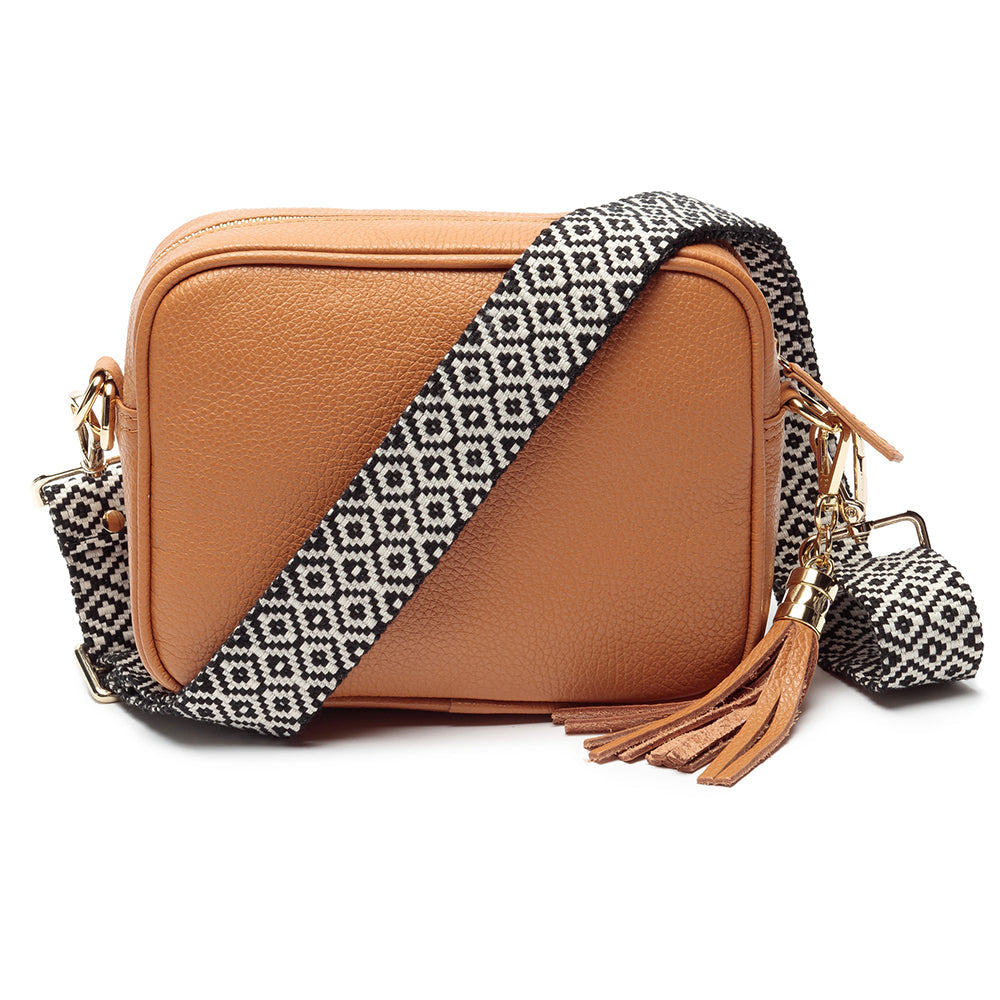 Personalised Elie Beaumont Cross Body Tan Leather Bag with Choice of Strap