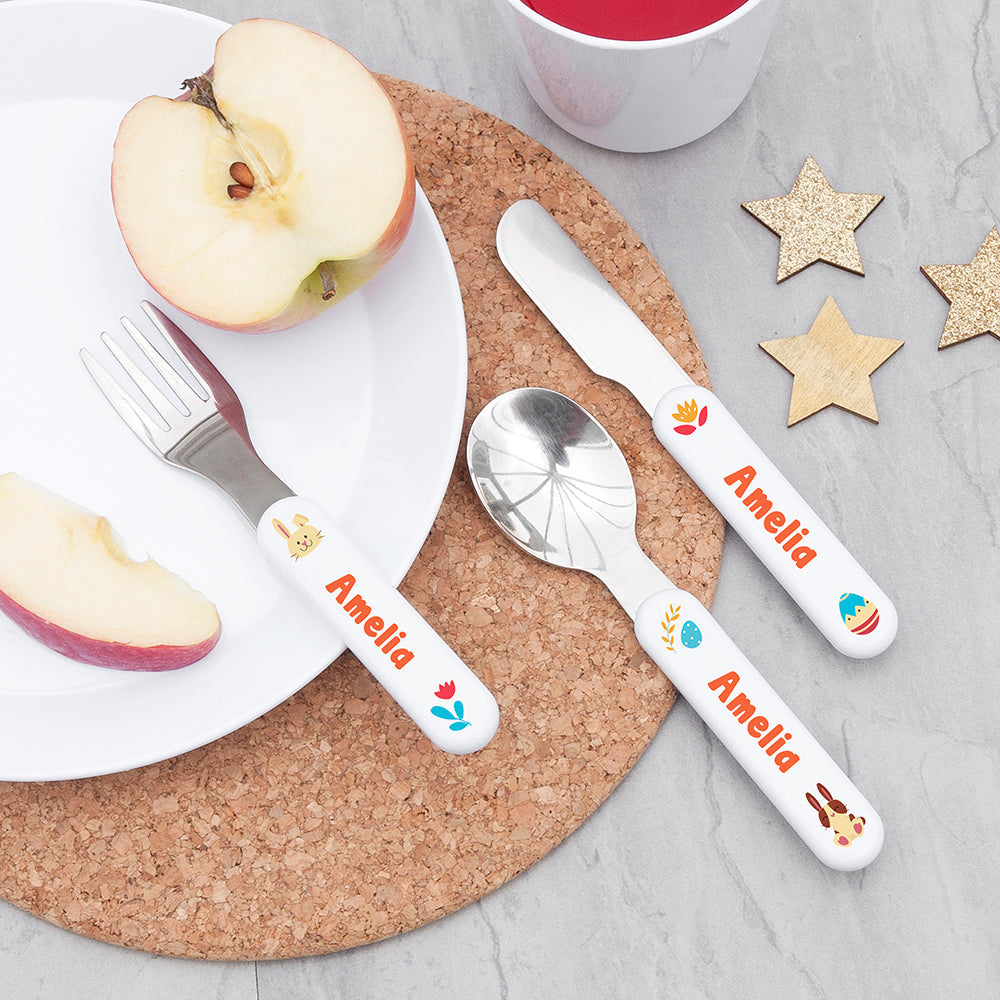 Personalised Easter Bunny Metal Cutlery Set