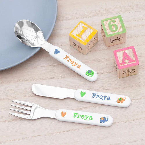 Personalised Children's Elephant Metal Cutlery Set Spesh Gifts
