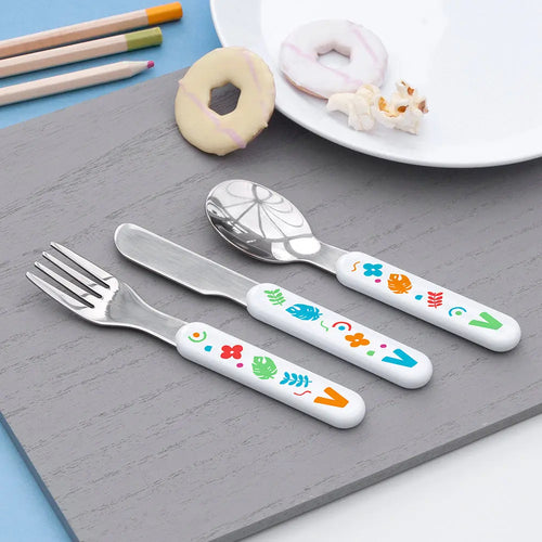 Personalised Children's Colourful Shapes Metal Cutlery Set Spesh Gifts