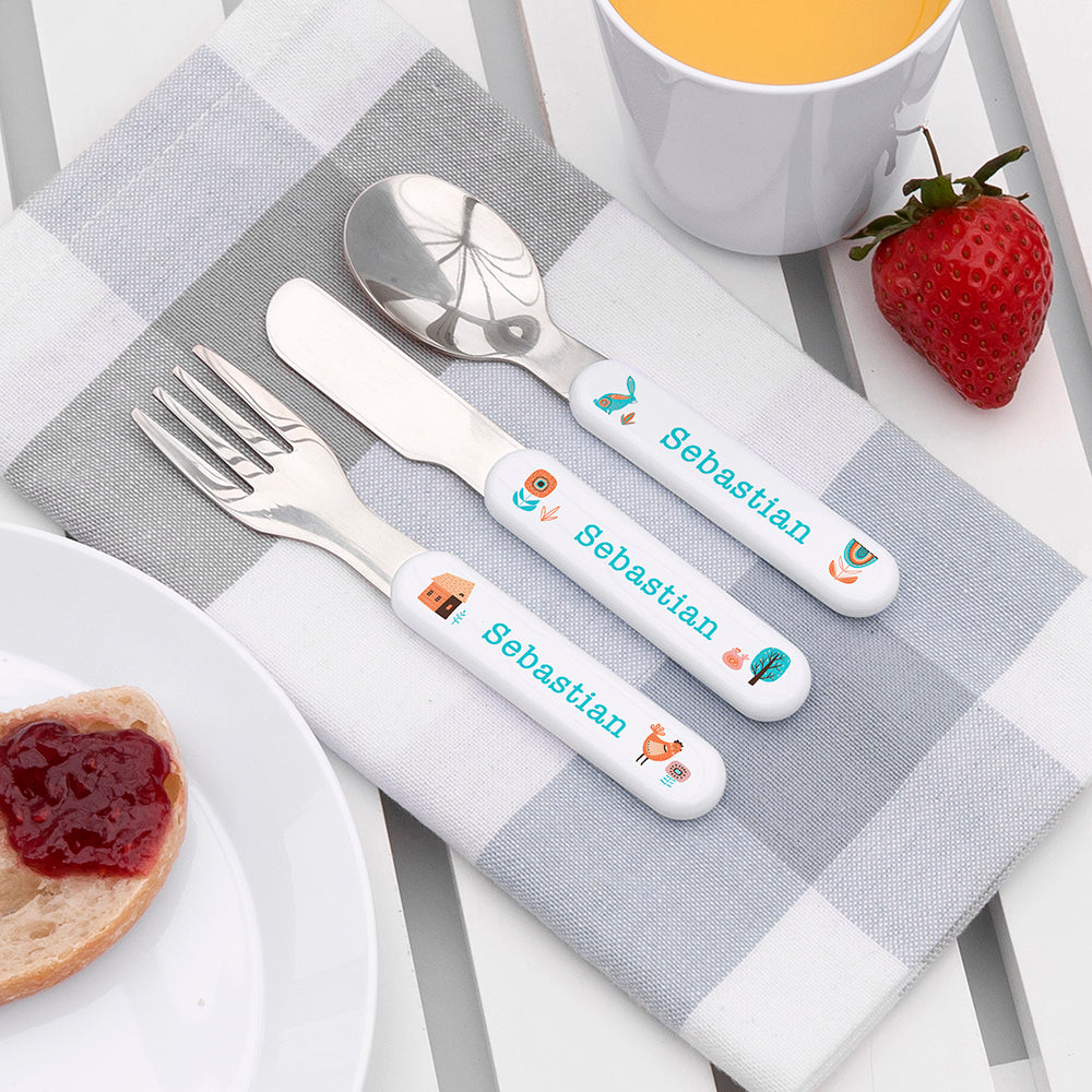 Personalised Children's Scandi Summer Metal Cutlery Set