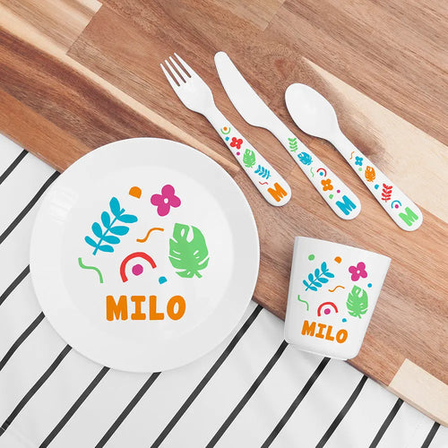 Personalised Children's Colourful Shapes Dinner Set Spesh Gifts