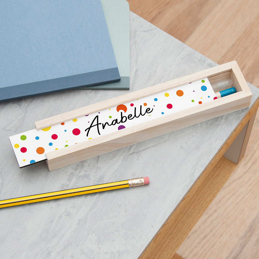 Personalised Kids Slim Fun Polka Dot Pencil Box