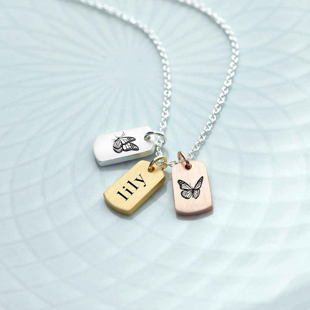 Personalised Butterfly Tags Necklace