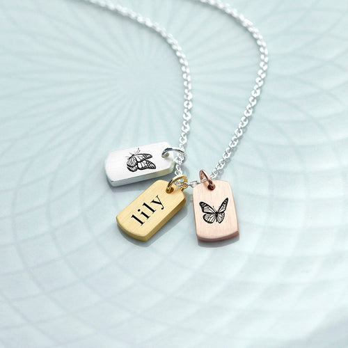 Personalised Butterfly Tags Necklace Spesh Gifts
