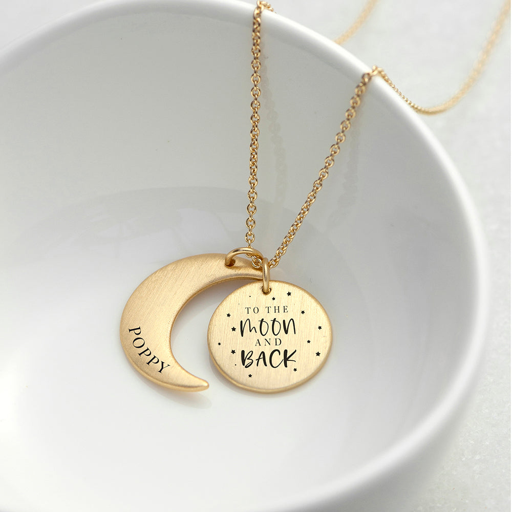 Personalised Gold Moon & Back Necklace