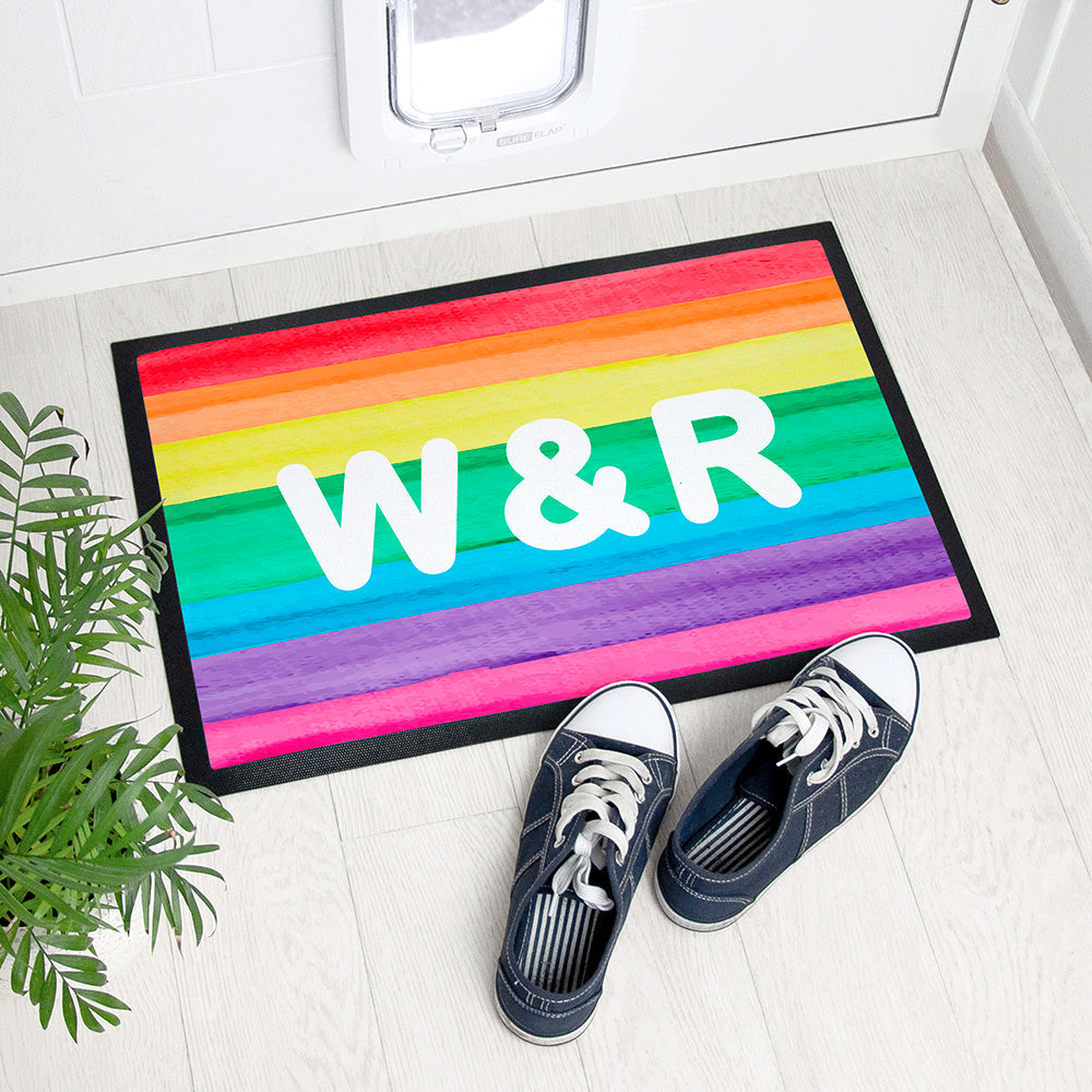 Personalised Rainbow Stripe Indoor Doormat