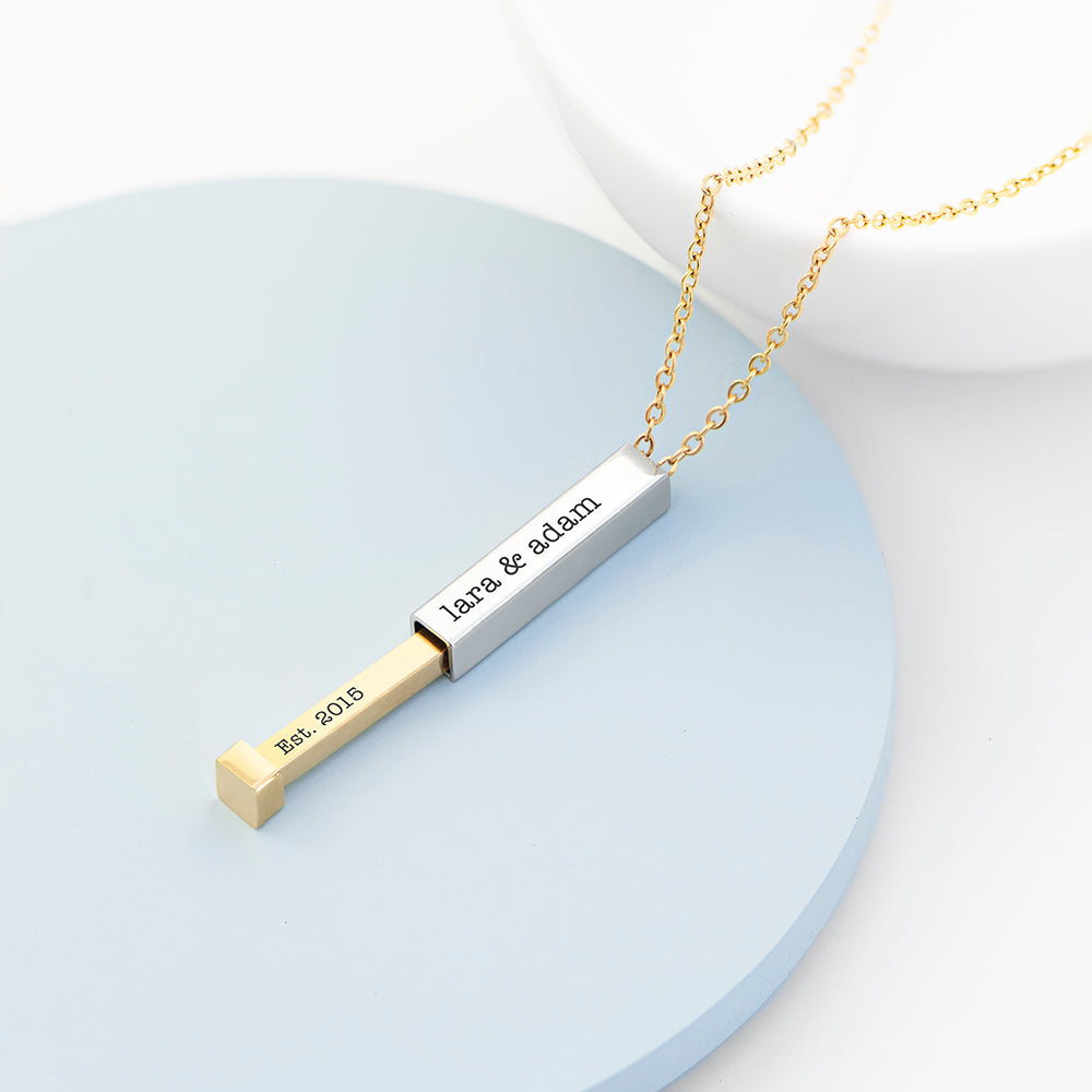 Personalised Gold and Silver Square Hidden Message Women's Necklace