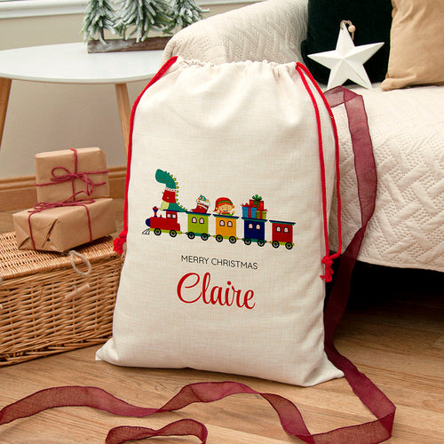 Personalised Kid's Christmas Train Christmas Sack Spesh Gifts