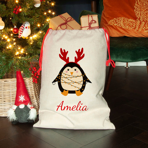 Personalised Christmas Penguin Christmas Sack Spesh Gifts