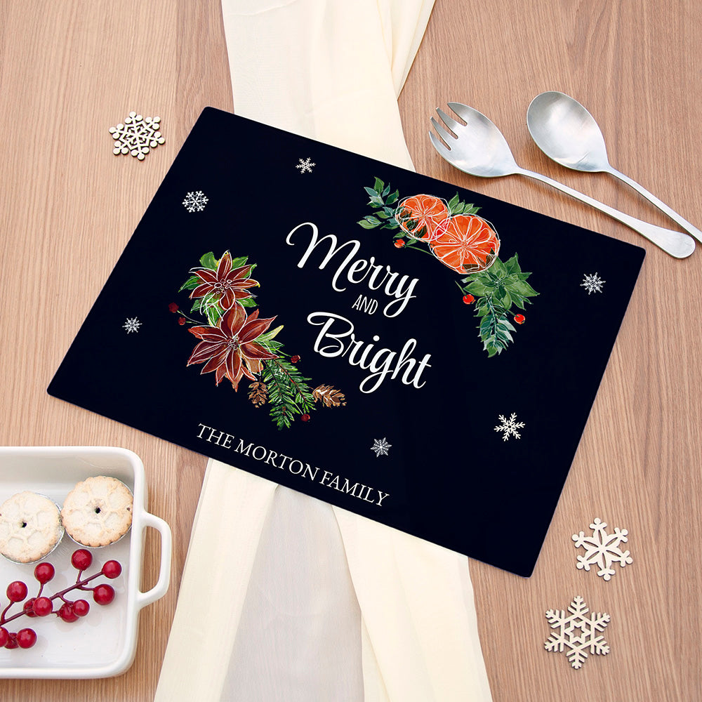 Personalised Christmas Floral Glass Worktop Saver