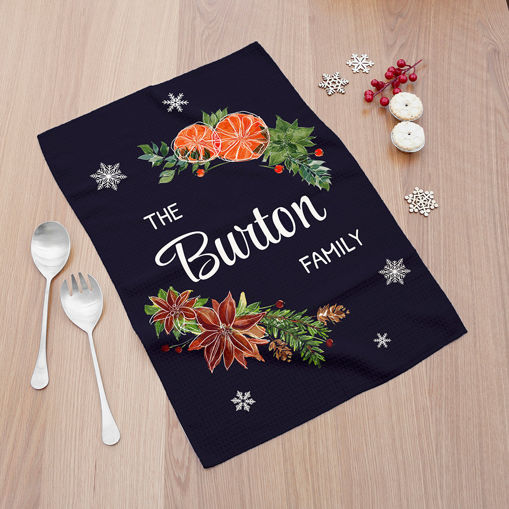 Personalised Christmas Clementine Tea Towel