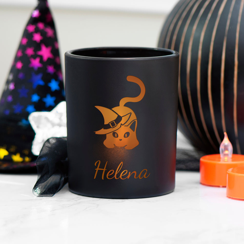 Personalised Witches Cat Candle Holder