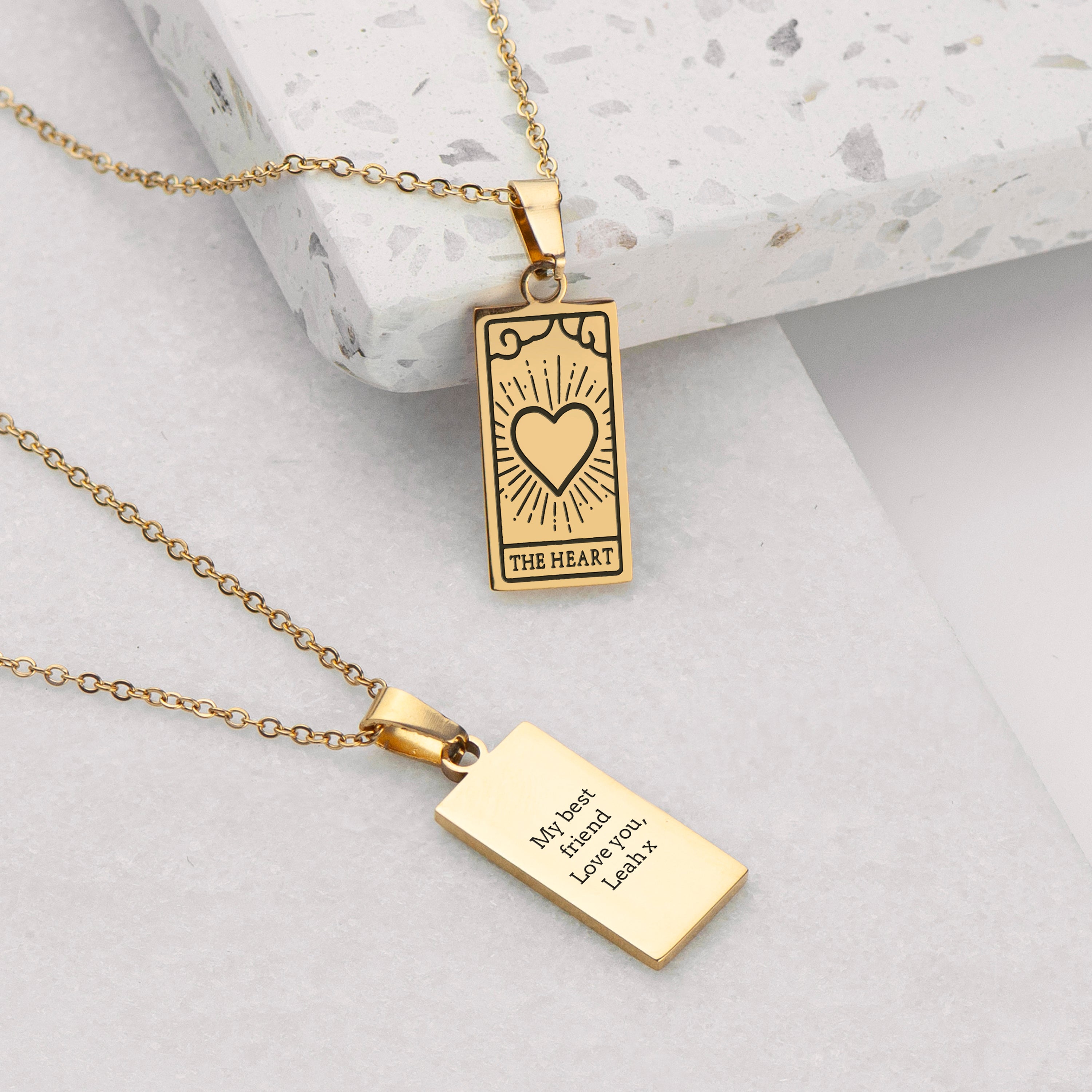 Personalised Gold Heart Tarot Card Pendant Necklace