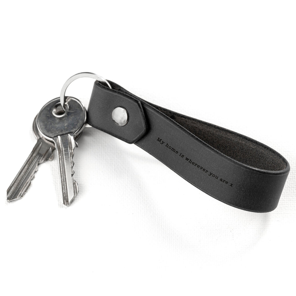 Black leather keychain with keys on a white background