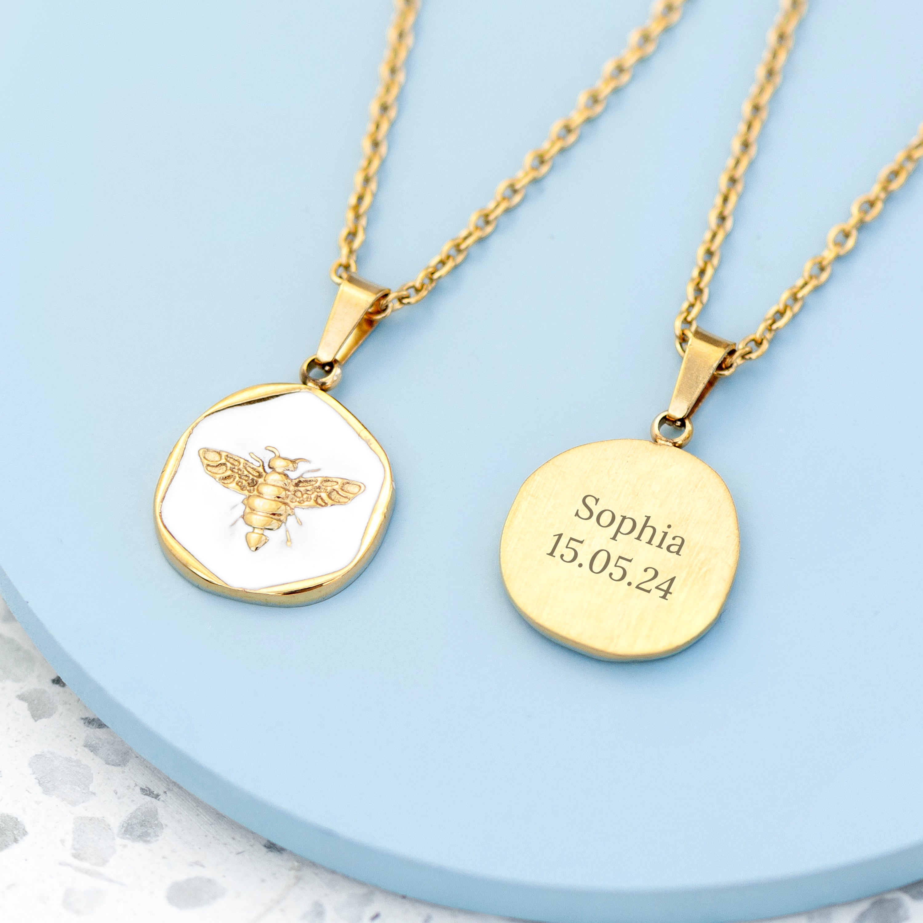 Personalised Gold Plated Honey Bee Pendant Necklace